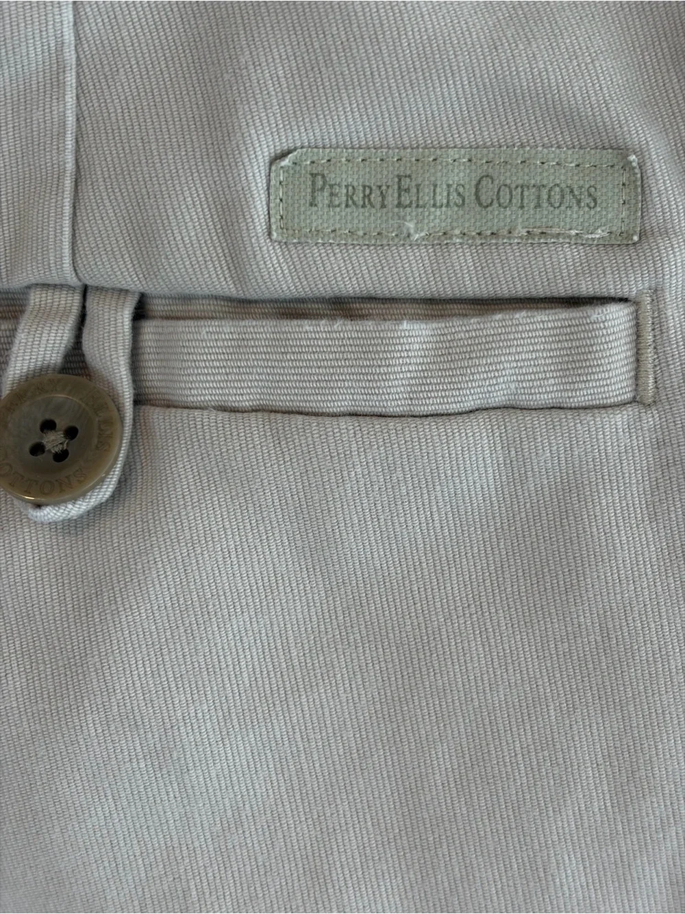 Perry Ellis Men's 34x32 Beige Khaki Chino Pants 100% Cotton Classic Flat Front